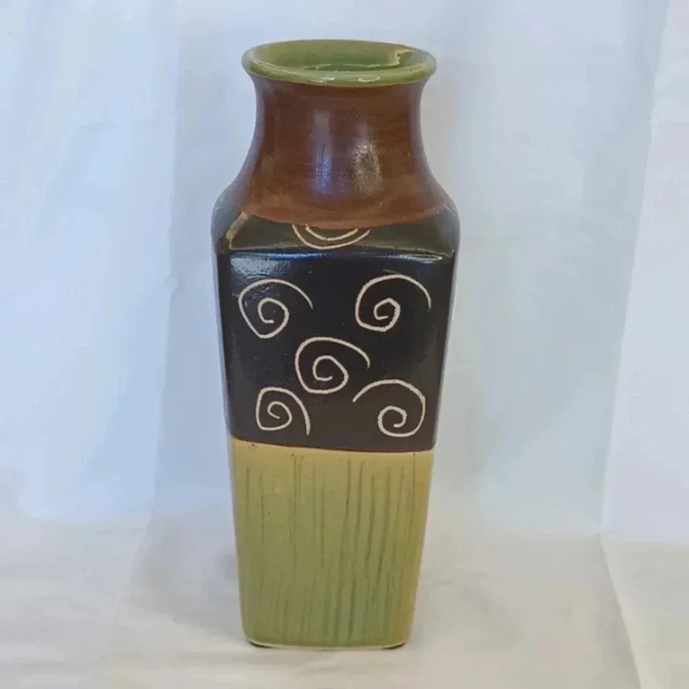 Vintage ceramic vase green black brown